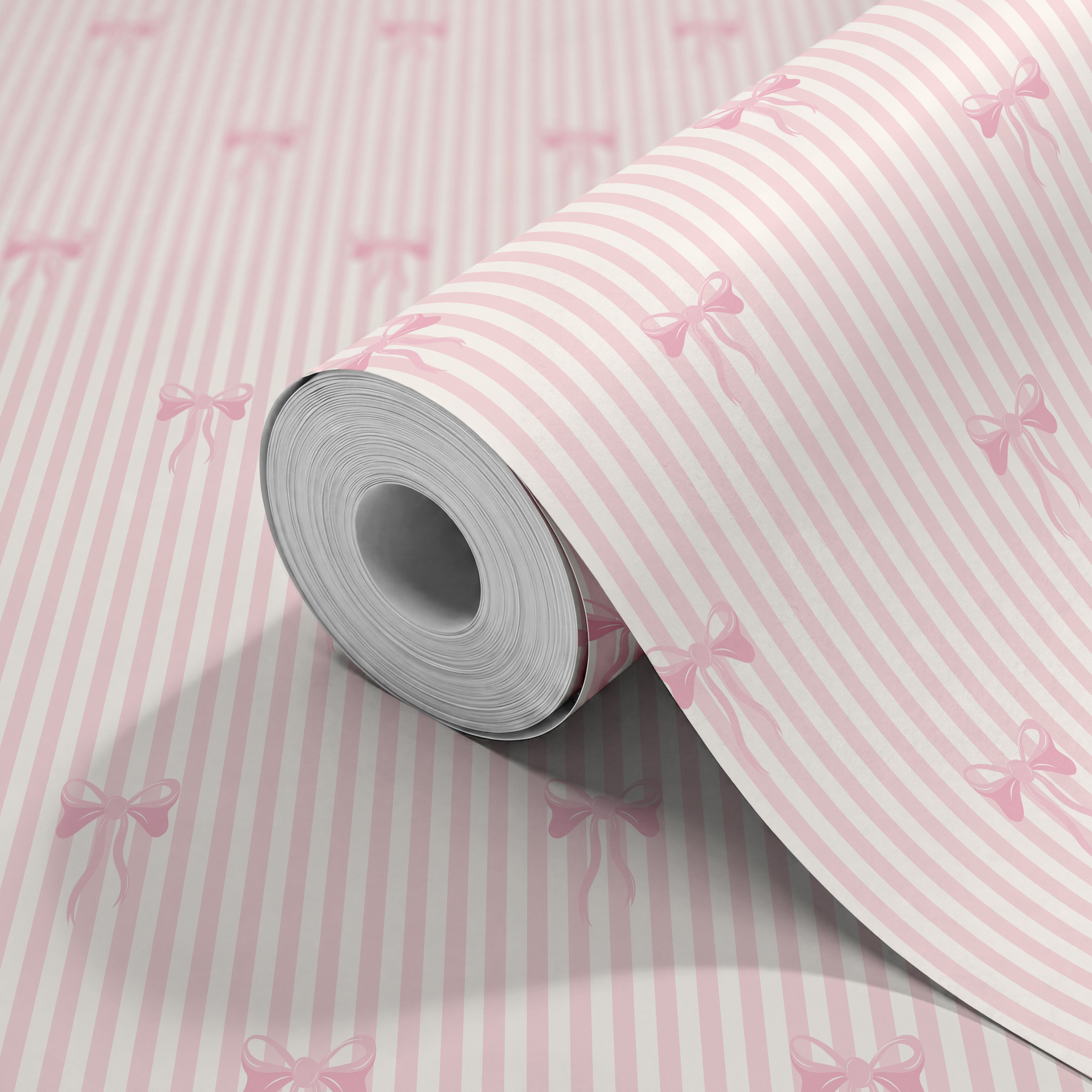 BOW STRIPE - Pink & White