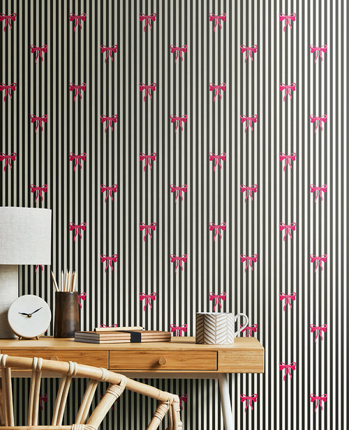 BOW STRIPE - Black & Pink