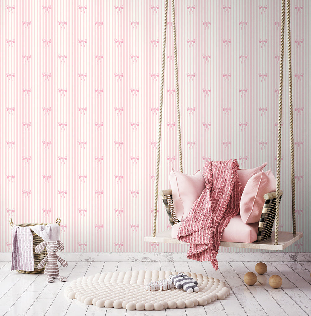 BOW STRIPE - Pink & White