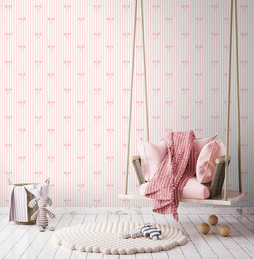 BOW STRIPE - Pink & White